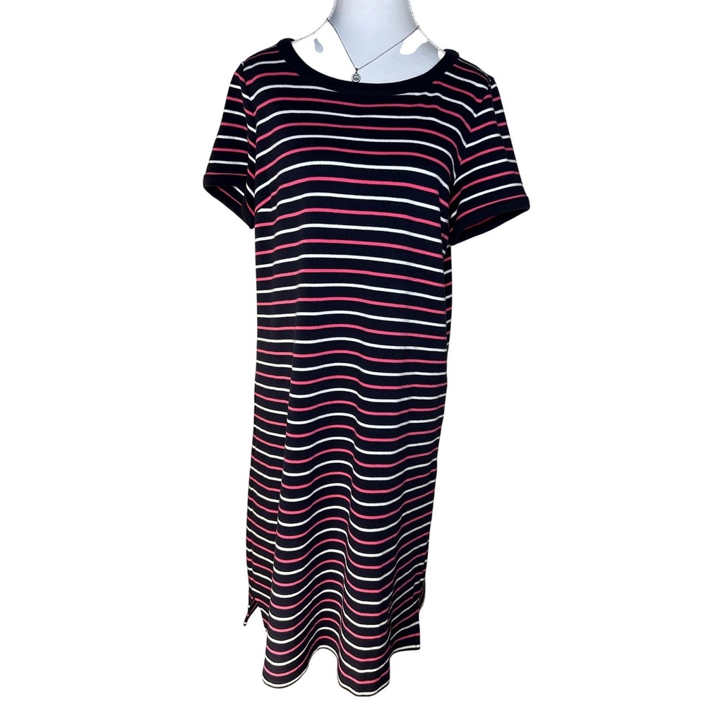 Talbots Navy Pink White Striped Cotton‎ T-Shirt Dress Medium ID2726 Spring